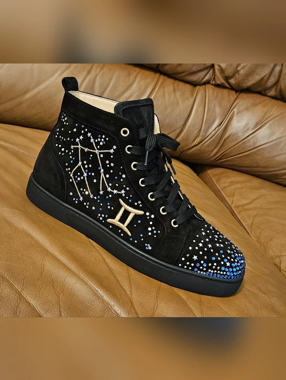 Men's Christian Louboutin Black Suede Swarovski  Designer Sneakers Size 9.5 US